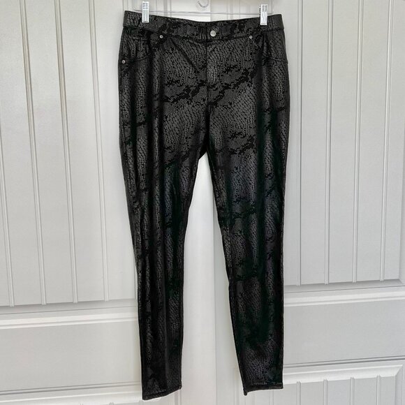 HUE Gold Metallic Python Coated Microsuede Mid-Rise Pockets Black Jegging Large - Picture 4 of 10
